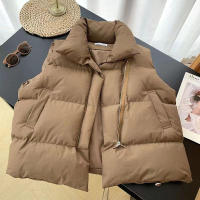 Women winter cotton vest warm coat stand collar zipper sleeveless jacket overcoat loose drawstring waistcoat - details 11