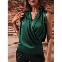 Blusa de satén sin mangas para primavera y verano para mujer, camiseta sin mangas fruncida, nueva camisa Sexy - details 5