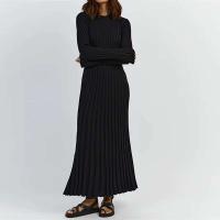 Vestido de Punto con Mangas Acolchadas Falda Larga con Lazo en Cintura, Cuello Redondo, Estilo Retro de los 90 Moda Callejera para Mujeres - details 6