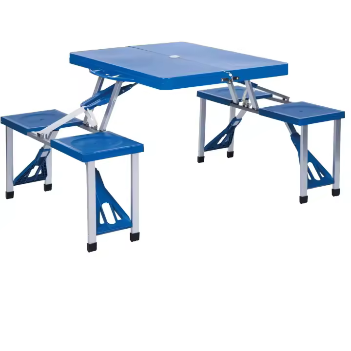 Mesa de Picnic de Aluminio Montaje Plegable con 4 Taburetes Tamaño 85x64x67 cm - 1