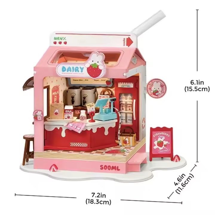 Rolife Caja de panadería de madera DIY casa en miniatura muebles casa de muñecas con luces LED para niñas - 1