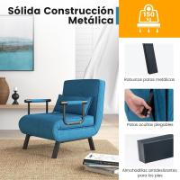 Sofá Cama Convertible Silla de Dormir Individual Tri-Fold con Respaldo Ajustable de 6 Posiciones, Cojín Desmontable y Asiento Tapizado Estructura Metálica Plegable (Azul) - details 6