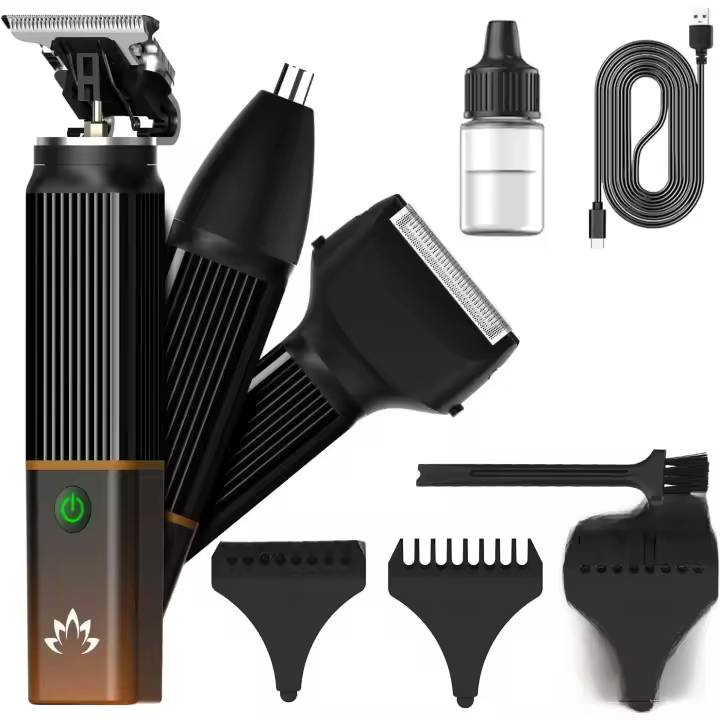 Cortapelos para hombres con cuchilla en T, afeitadora eléctrica, afeitadora, juego de recortador de pelo de nariz, recortador de barba, kit de aseo 3 en 1 para nariz, oreja, cuerpo, cara, bigote, regalos para padre para él - 1
