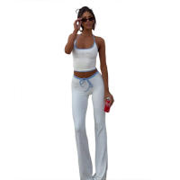 BUNO-Conjunto de 2 piezas con estampado de letras de gato extraño para mujer, Tops cortos ajustados con cuello Halter + pantalón acampanado elástico con cordón, trajes sencillos informales para vacaciones - details 15