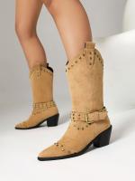 Zapatos de mujer bordados con tacón medio grueso tallas 40-43 conjunto de pies de gran tamaño botas retro de mujer - details 8