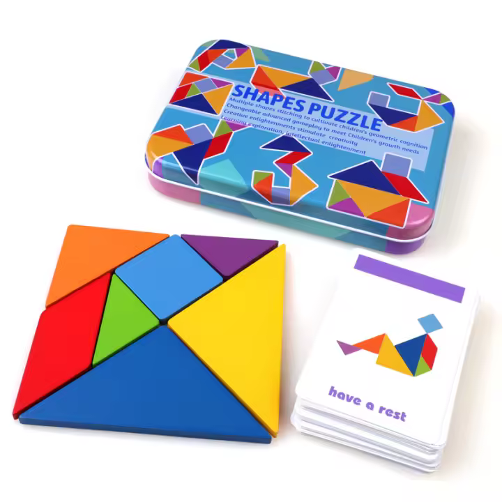 Rompecabezas 3D de colores para niños, tablero Tangram con patrón de madera, juegos de aprendizaje de colores y formas, juguetes educativos - 1