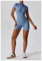 Mono de Yoga para Mujer Verano Manga Corta Cierre Medio Ajuste Rápido Secado Sudoración Baile Fitness Centro Mono Corto Bodysuit Material de Nylon Temporada Otoño Invierno - details 5