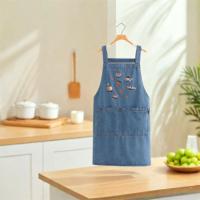 Delantal vaquero de moda Simple antiincrustante con bolsillo delantal Retro diseño artístico suave delantal de trabajo coreano para el hogar - details 9