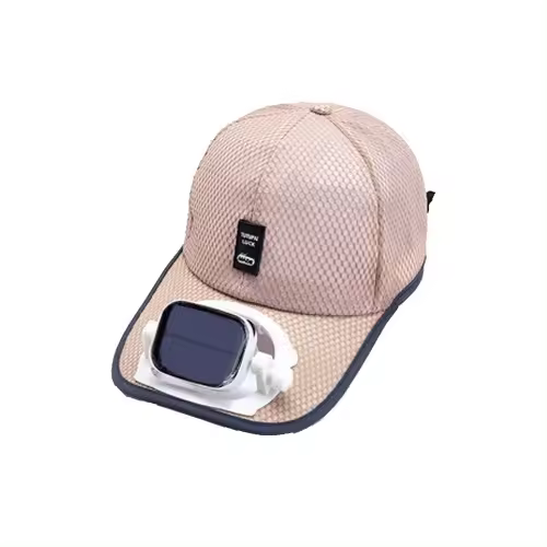 Gorra de béisbol con ventilador solar para hombre, sombreros de playa de malla de verano, solar/USB, color beige - 1
