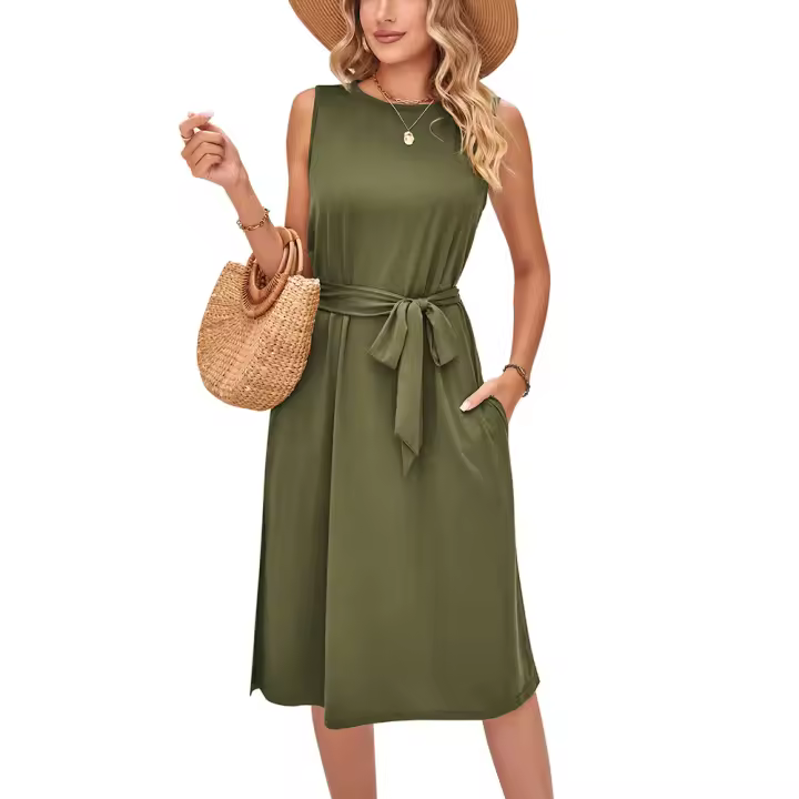 Camiseta estampada sin mangas para mujer, falda informal de playa con bolsillo, elegante, camiseta de vacaciones, bolsillo, elegante, - 1