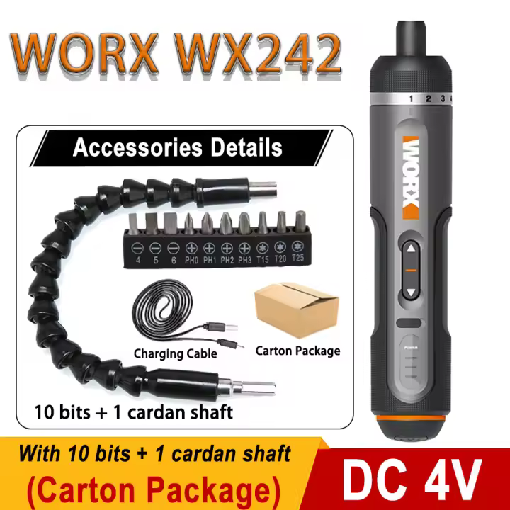 WORX-Mini destornillador inalámbrico recargable, taladro eléctrico portátil, wx242 - 1