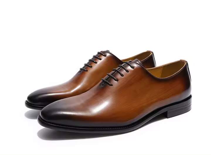 Zapatos de cuero de alta gama de cuero de vaca gris marrón uno de cuero hechos a mano zapatos de los hombres. - 1