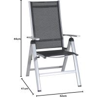 Silla de Jardín Plegable Monza, Silla Abatible de Aluminio y Textileno, Sillón de Balcón Respaldo Reclinable con 8 Posiciones, Plateado/Negro - details 4
