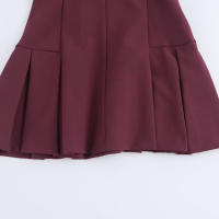 TRAFZA, moda de verano para mujer, vestido acampanado plisado ancho acanalado con contraste, vestido elegante de manga corta con cuello vuelto y botones para mujer - details 15