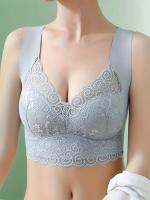 Sujetador Deportivo Sin Aros Con Decoración De Encaje, Sujetadores Con Cuello En V, Transpirables, Cómodos Para Mujer, 4 Uds. - details 6