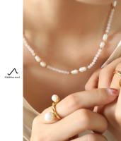 Colgante de Perla de Agua Dulce Cadena de Clavícula de Abalorios Dorados de Titanio con Estilo Vintage Francés Joyería de Personalidad - details 3