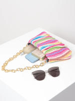 Bolso de hombro tejido Vintage, bolsa de nube plisada, bolso de cadena de Metal, monedero de paja para vacaciones de estilo playero - details 6