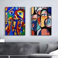 Póster abstracto de cara humana, bloque de Color geométrico, costura Retro, pintura en lienzo extraño, decoración artística de pared, adecuado para sala de estar - details 3
