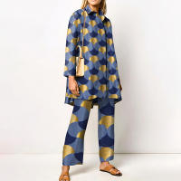 Conjunto de 2 piezas con estampado de Pamas para mujer, ropa de dormir holgada, pantalones de manga larga, ropa de calle, traje elegante, Vintage, otoño - details 9