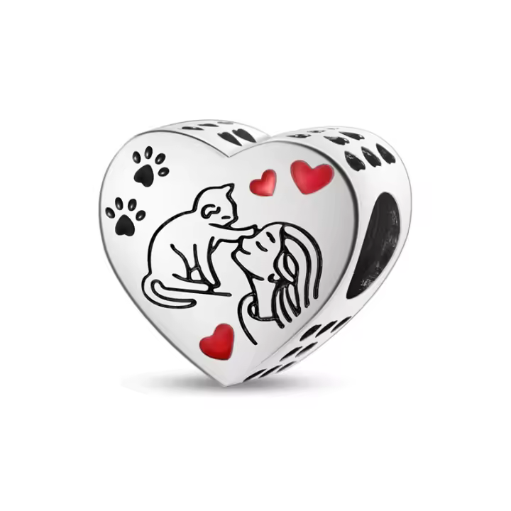 Colección de gatos de Plata de Ley 925, cuentas, Luna, gato, colgante, pulsera, collar - 1