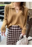 Suéter con cuello de Polo para mujer, jerseys de manga larga, Tops de punto Delgado, Jersey suave, ropa de calle Simple, Otoño e Invierno - details 13