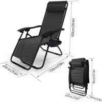 Jardín Multiposicionable Plegable, Gravedad Cero Reclinable, con Soporte para Bebidas y Reposacabezas Axtraíble, Carga máxima 120kg, Negro - details 5