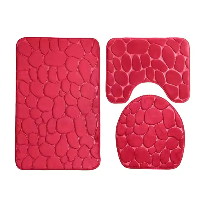 Juego de cubierta de asiento de inodoro, alfombrilla de baño, alfombra de suelo para cuarto de ducha, felpudo absorbente antideslizante, guijarros, decoración de bañera, 3 piezas - 1