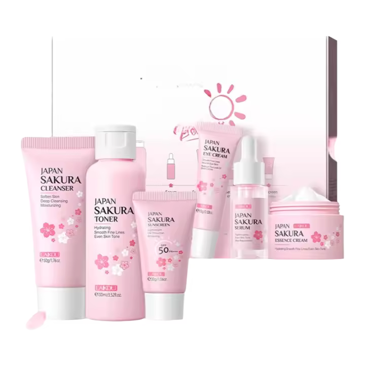 Nuevo 6 unids/set LAIKOU Sakura juegos para el cuidado de la piel crema Facial suero tóner limpiador Facial protector solar crema para ojos productos para el cuidado de la piel - 1