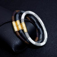 Pulsera de cuero a rayas para hombre, pulsera de aleación con cierre magnético para pareja unisex, bisutería urbana, regalos para hombre - details 6