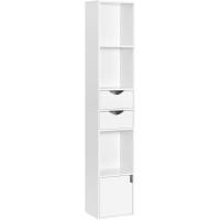 Estantería para Libros de Pie, Librería Vertical con 3 Compartimentos Abiertos, 2 Cajones y 1 Armario, Libreria Blanca de Almacenaje para Oficina, Salón, Dormitorio, Cocina, 30x24x158cm - details 0