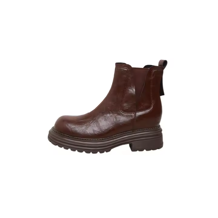 Botas Chelsea de realce interior lavadas de terciopelo de piel de vaca, botines cortos de suela gruesa estilo chimenea británica retro - 1