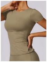 Conjunto de Yoga Sin Costuras para Mujer 2 Piezas Traje de Gimnasio con Top Corto de Manga Corta y Shorts para Correr Ropa Deportiva Activa Material Exterior de Nylon - details 8