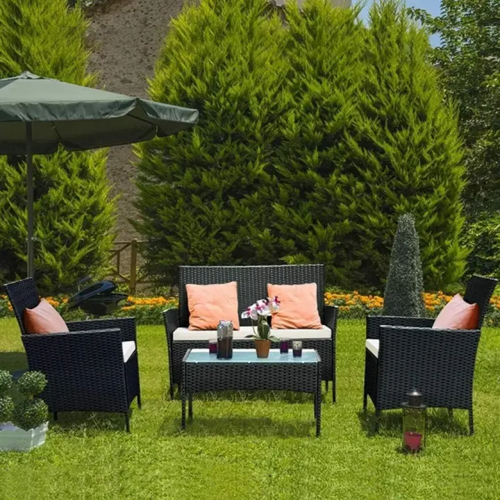 Juego de Muebles de Jardín al Aire Libre Conjunto de Mesa y Sillas de 4 Piezas - 1