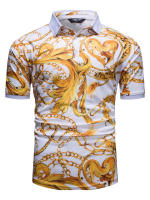 Verano nueva moda de los hombres de europa y américa geométrica estampado floral manga corta blusa top - details 4