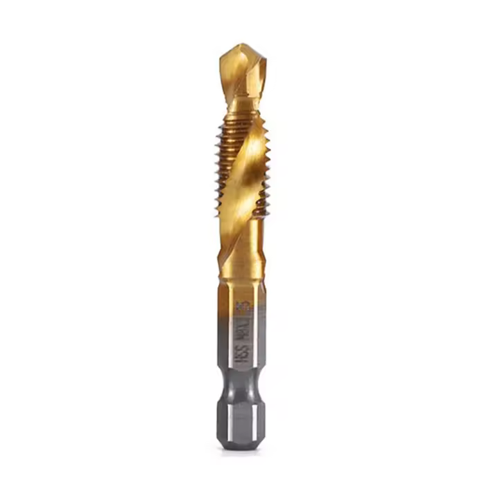 Broca de rosca de tornillo de grifo compuesto, brocas de grifo de vástago de máquina de tornillo, broca de grifo de vástago hexagonal chapada en titanio - 1