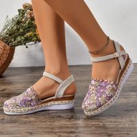 Sandalias de mujer con espalda descubierta y correa hueca, talla grande, informales, transpirables, versátiles, cómodas, con suela gruesa y cuña - details 1