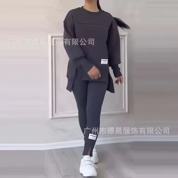 Conjunto Deportivo de Dos Piezas para Mujer Owwu Pantalones Adelgazantes, Sudadera con Capas, Estilo Casual, Color Sólido, Traje de Commutación - 1