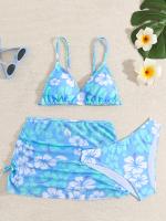 Conjunto de 3 Piezas de Bikinis para Adolescentes con Falda Cubierta, Traje de Baño con Estampado Floral para Niñas, Moda Hawaiana, Traje de Baño de Secado Rápido para la Playa, 13-16 Años - details 1