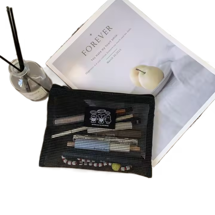 Bolsa de maquillaje de malla ligera, bolsillos para artículos de tocador de viaje con visibilidad, bolsa transparente con cremallera de gran capacidad, lápiz labial - 1