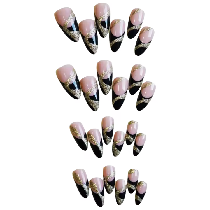 Uñas postizas con punta rosa y dije de fijación de purpurina, cómodas de llevar, ideales para ir de compras, citas y reuniones - 1
