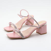 Sandalias de tacón alto con diamantes de imitación, tacones de bloque versátiles y modernos. - details 10
