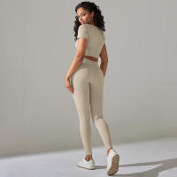 Conjunto de Yoga sin Costuras Leggings de Cintura Alta Top de Manga Corta Top Corto - details 5