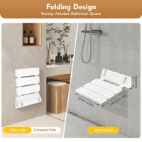 Asiento de ducha plegable de 90 °, taburete de baño montado en la pared, máx. 130kg/286,6 lbs, 32x34cm/12,6x13,38 pulgadas, blanco - details 1