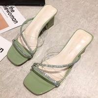 Nuevas zapatillas de verano para mujer, gruesas, simples y a la moda, transparentes, con cabeza cuadrada - details 5