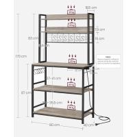 Estantería para Panadería con Toma de Corriente, Soporte de Microondas, Estantería de Cocina, Alambre de Metal, 14 Ganchos, 40 x 80 x 170 cm, Marrón Rústico y Negro - details 60