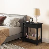 Mesita Auxiliar, Mesa de Sofá con Tablero Plegable, Compartimento Oculto y Estante de Almacenaje, Mesita Estrecha con Enchufe y Puertos USB, Ideal para Salón y Dormitorio, Blanco, 0001CHJ - details 12