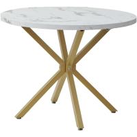Mesa de Comedor Redonda con Tapa Moderna con Efecto Mármol, Mesa de Comedor de Cocina con Cuatro Patas de Metal, para Comedor, Sala de Estar,Blanco+GDL - details 0