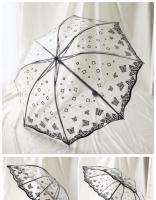 Paraguas plegable triple de PVC con borde ondulado retro paraguas mujer plegable antiviento automático transparente - details 3