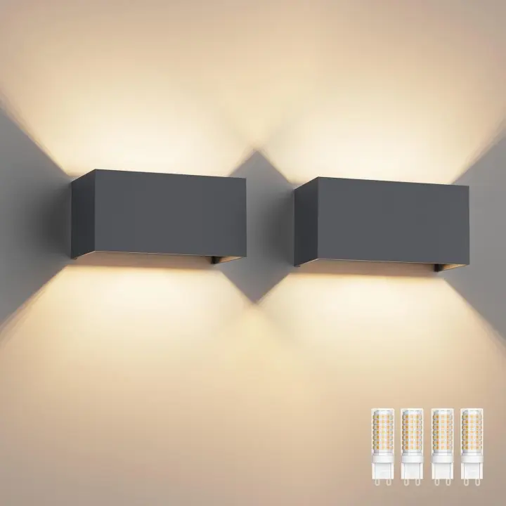 Aplique de Pared Exterior Con G9 LED Bombillas Reemplazables, Blanco Cálido 3000K Lampara de pared Interior/Exterior IP54 Ángulo ajustable Lámpara Pared (Antracita) - 1
