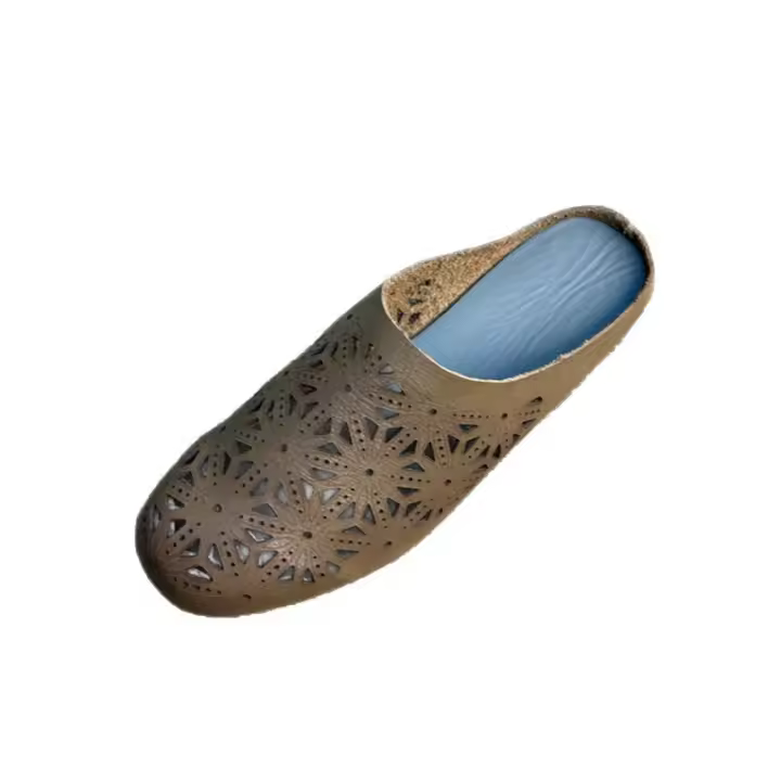Zapatillas de mujer de piel de vaca huecas pequeñas para mujer, pantuflas de media pantuflas, novedad de verano 2025. - 1